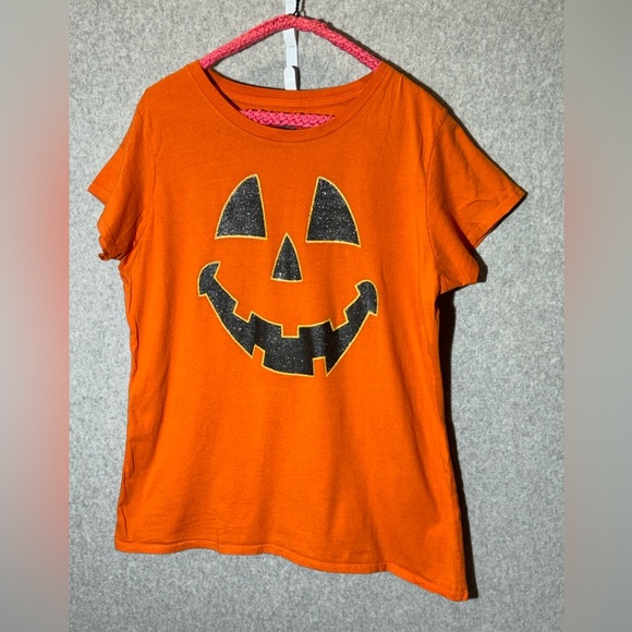 2X Women’s‎ Orange Jack-O’-Lantern T-Shirt, Stretchy and Spooky - Picture 1 of 5